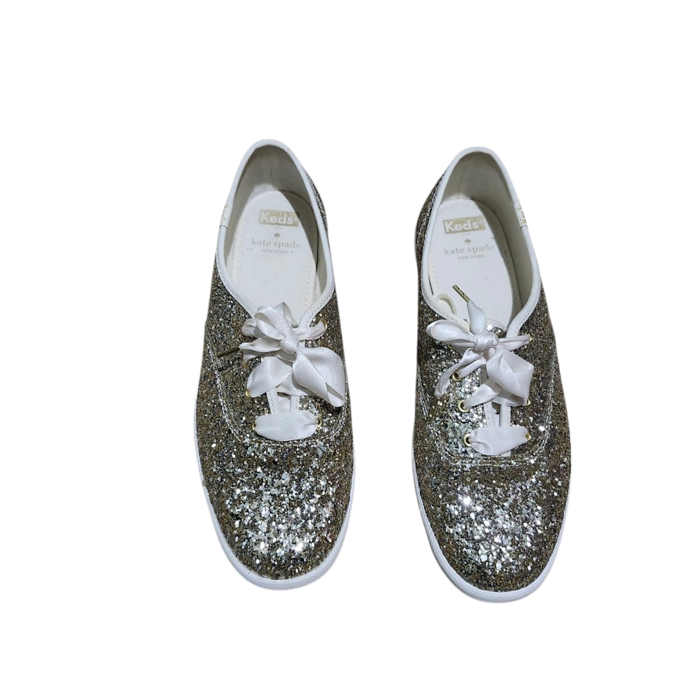Kate Spade Keds Glittery Gold and White Sneakers - 9.5 Sparkly Barbie Cinderella